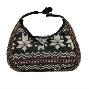 Cole Haan Vintage Hobo Baguette Bag Shearling And Leather Accents Winter Knit